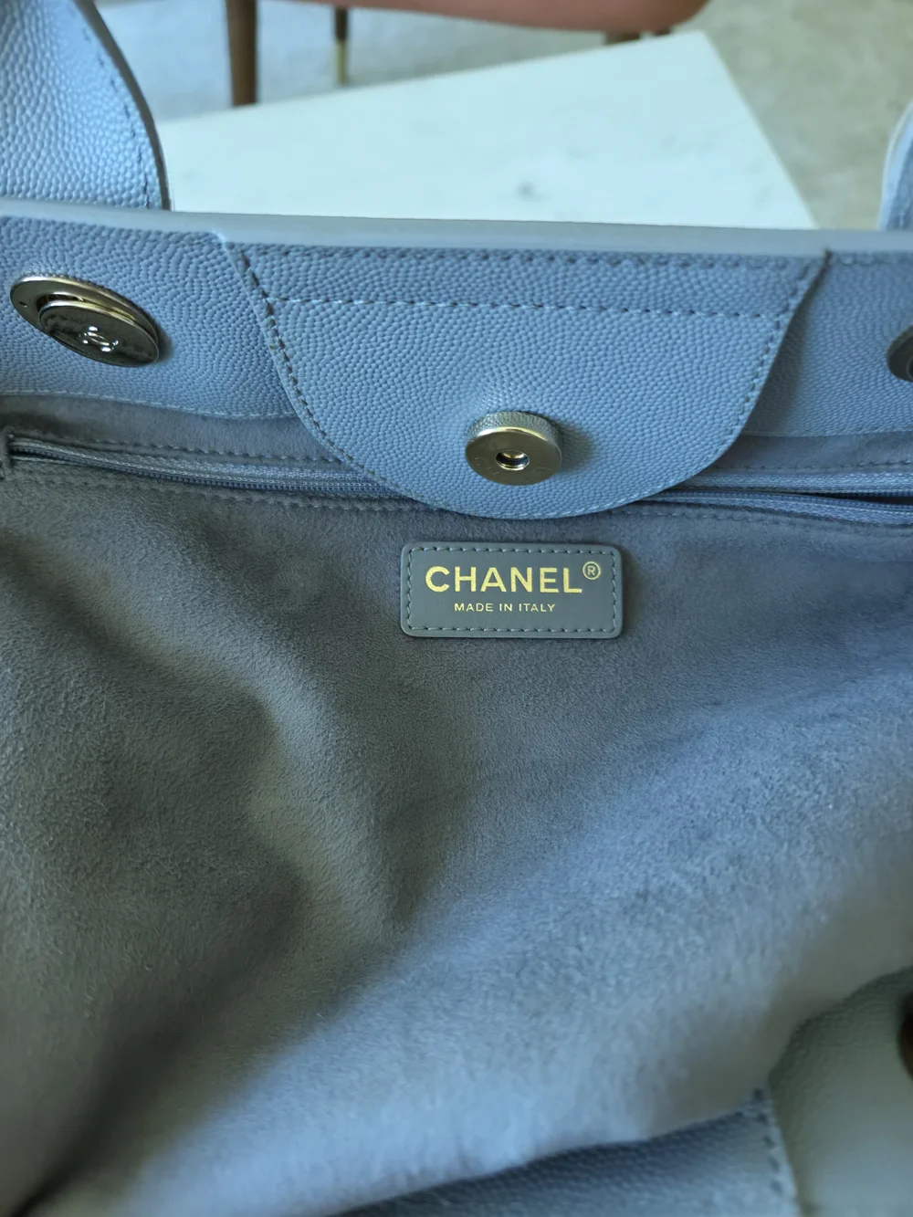 CHANEL gray studded